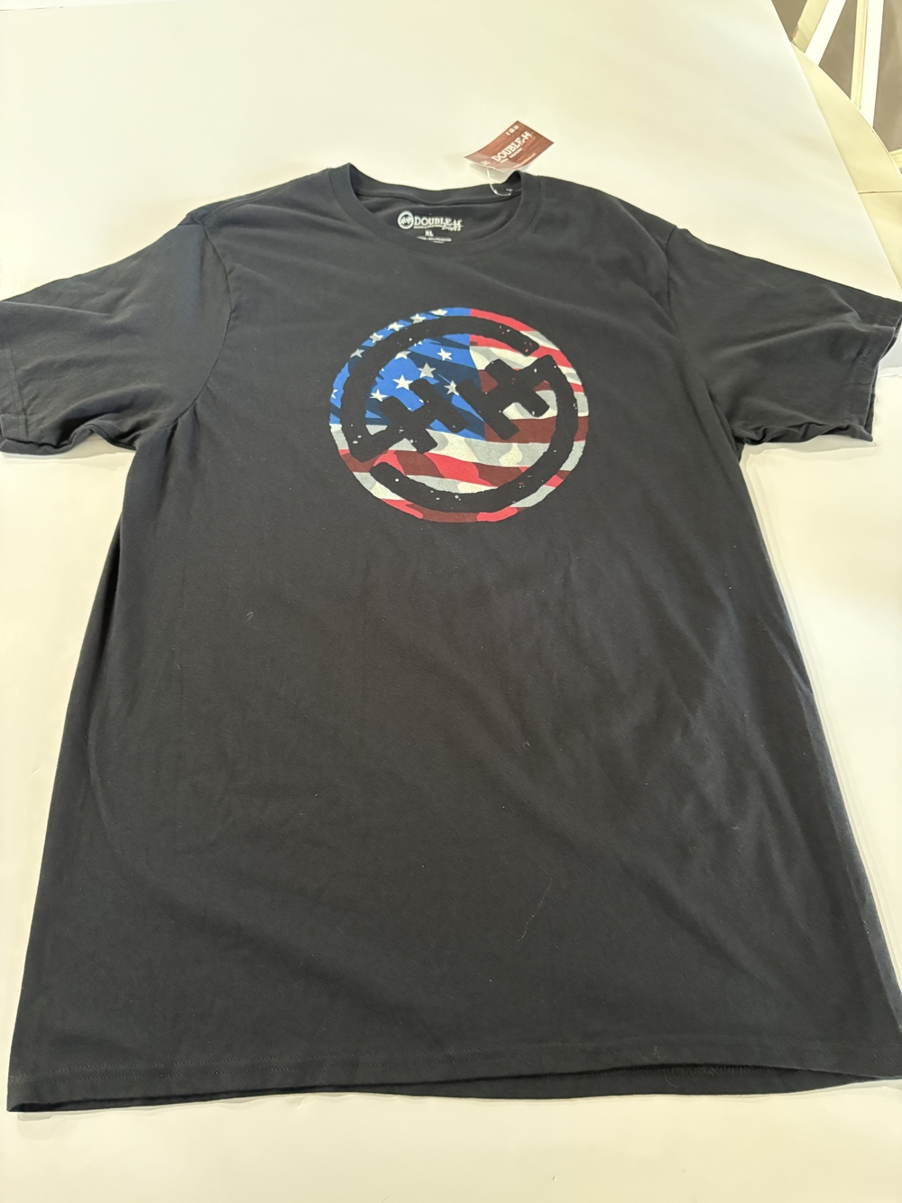Double H Black Graphic Tee with American Flag Logo